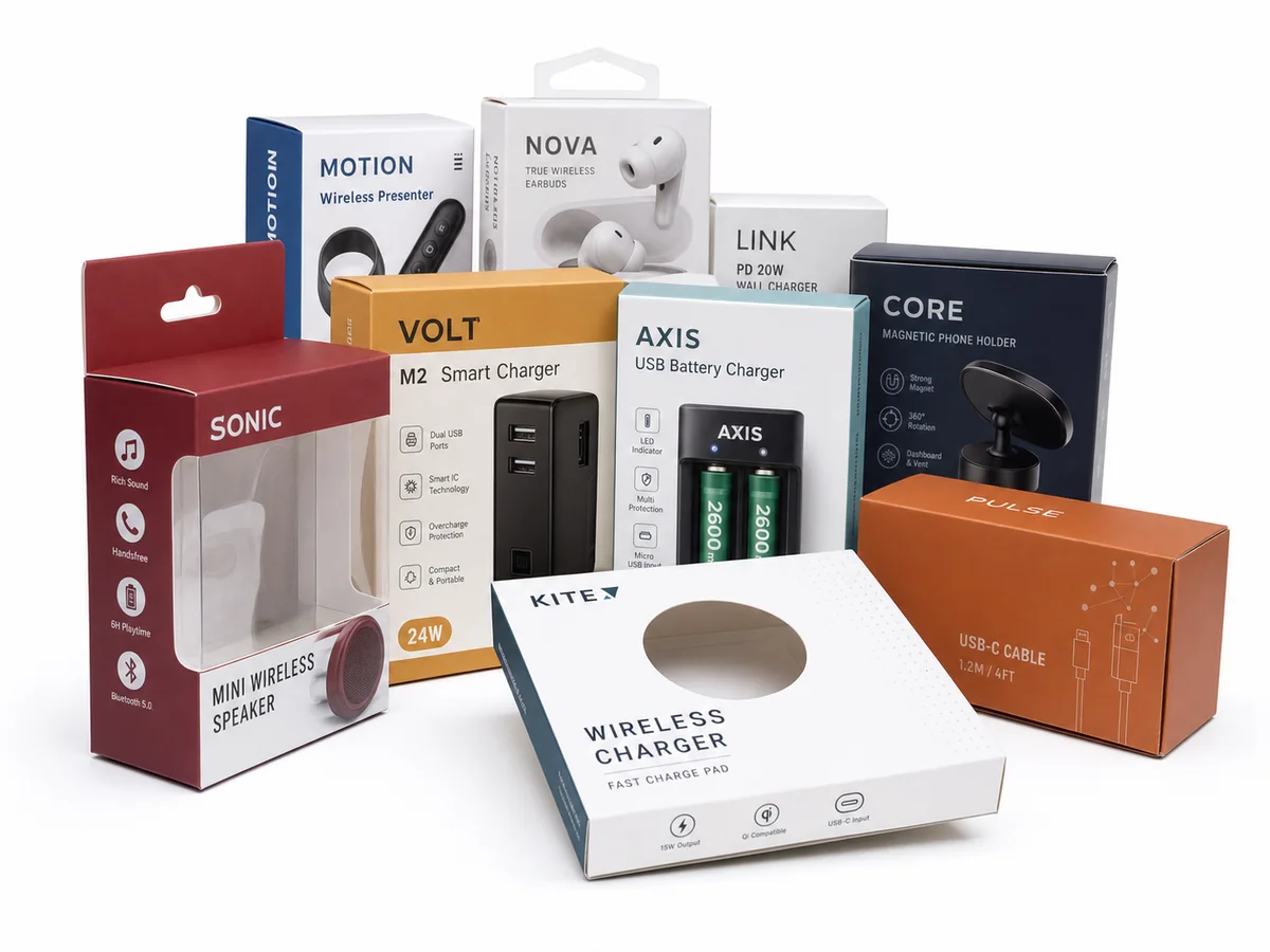 Custom printed folding cartons for consumer electronics