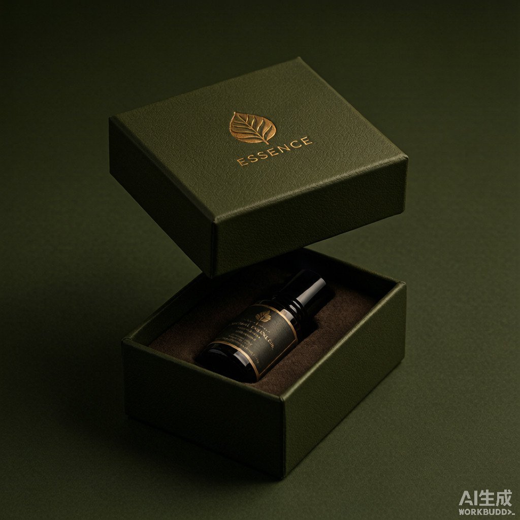 Rigid lid-and-base essential oil box with amber foil logo
