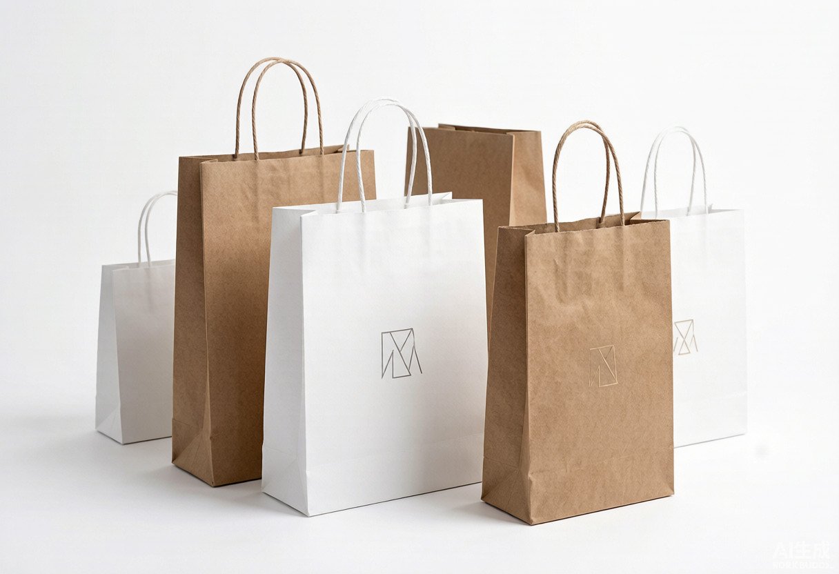 Reinforced paper bag handles showing glue patch and twisted cord construction
