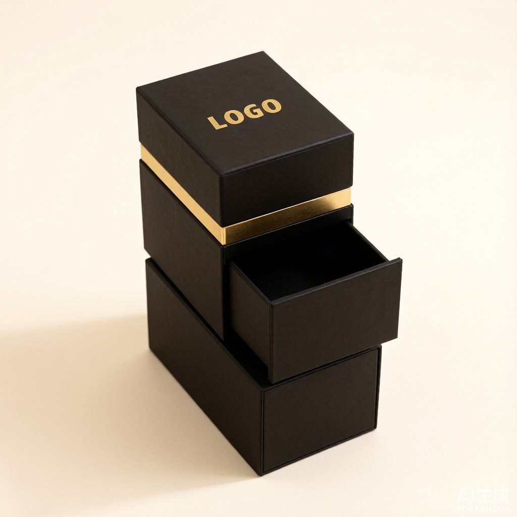 Black and gold perfume rigid drawer box