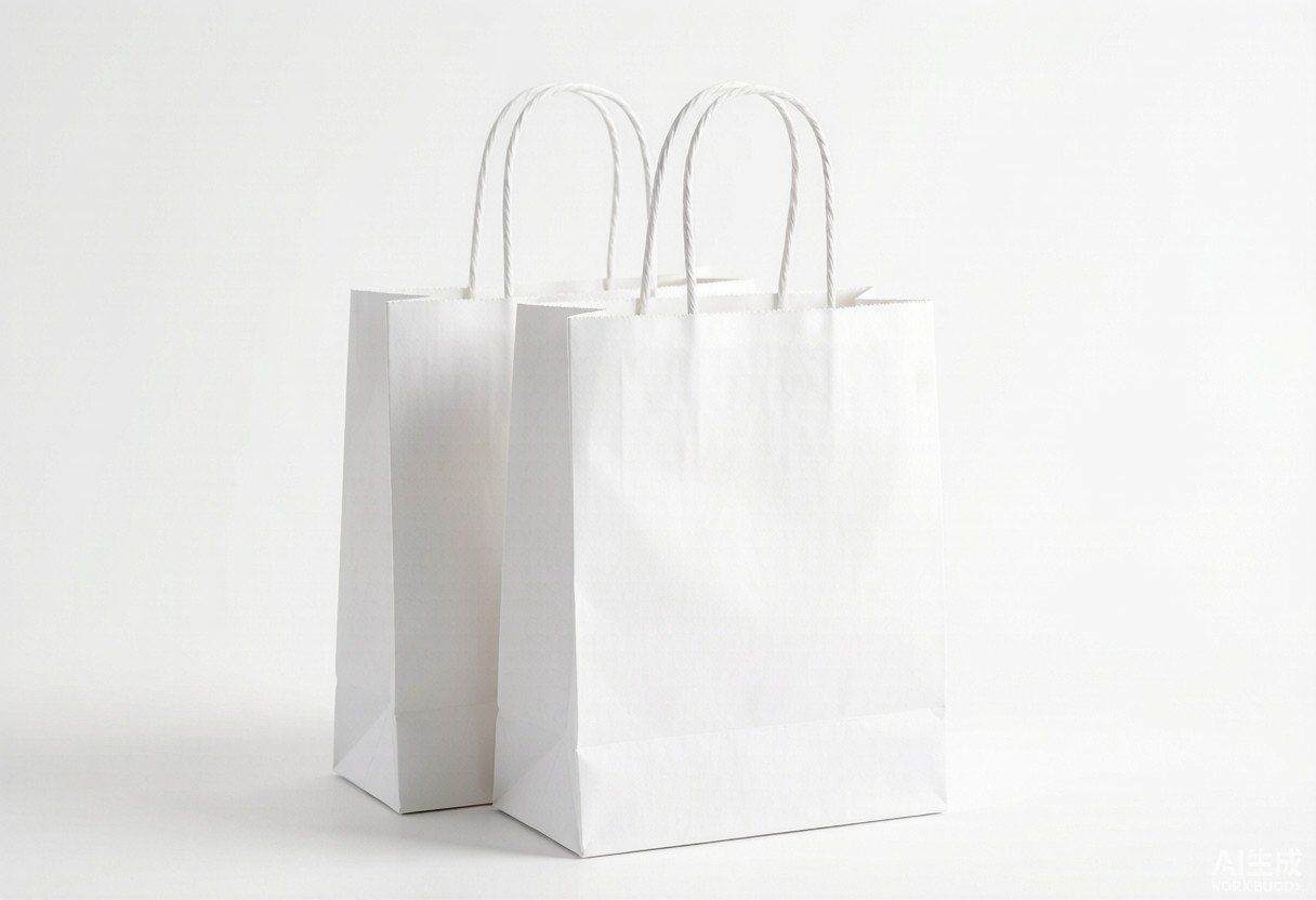 White paper bag with abstract geometric print
