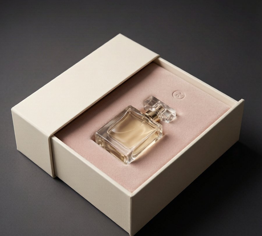 Cream drawer perfume box with velvet insert